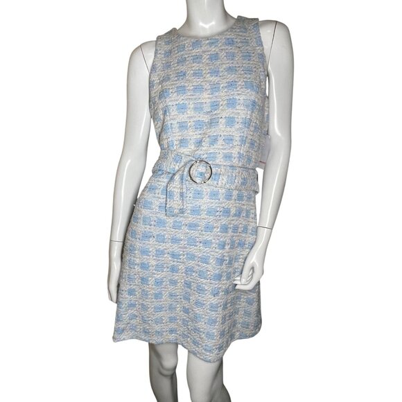 Women's Size‎ 10 Mini Dress Blue & White Tweed Sleeveless A-line Dress by Taylor - Picture 8 of 16